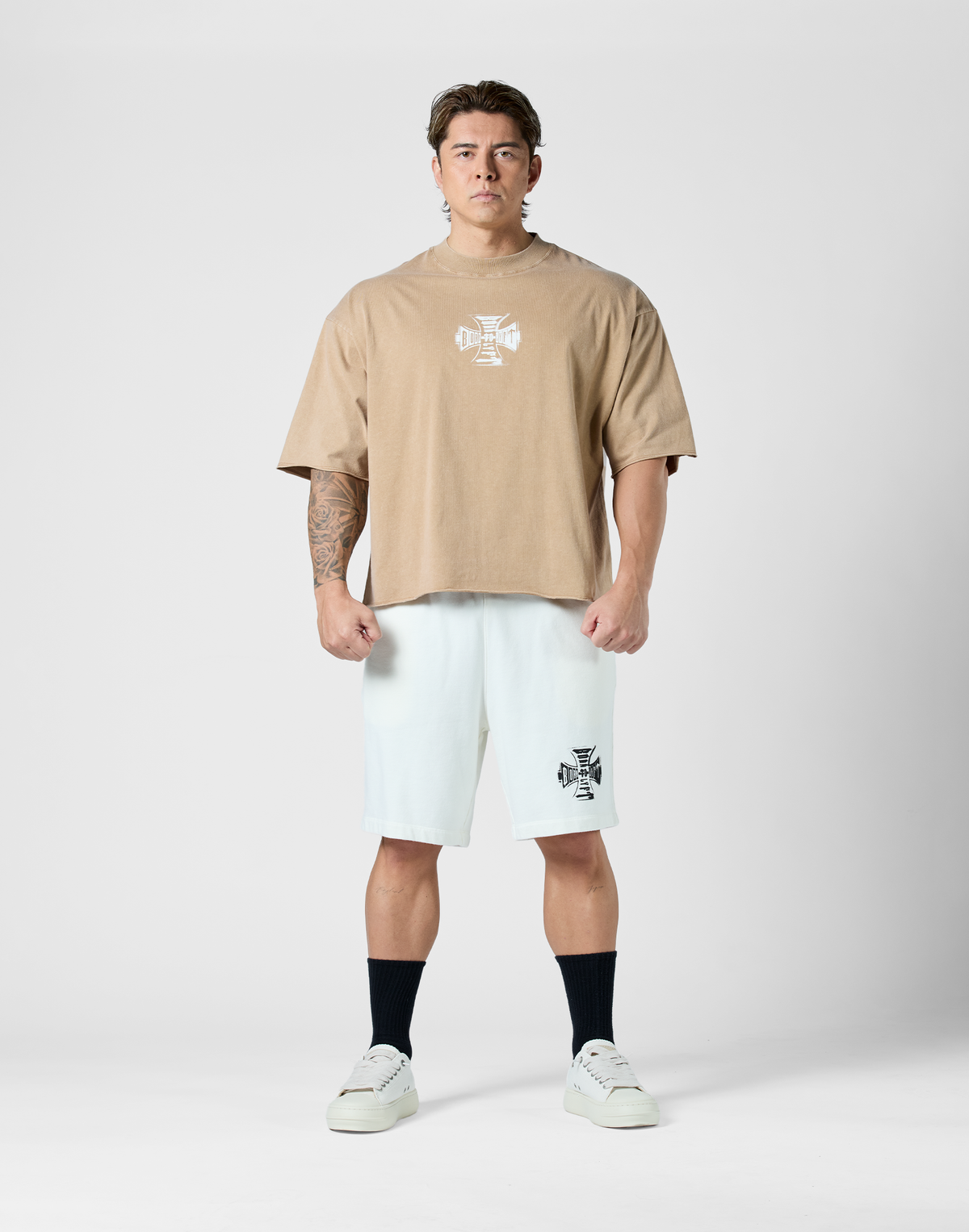 Iron Cross Logo Vintage Big T-Shirt - Brown