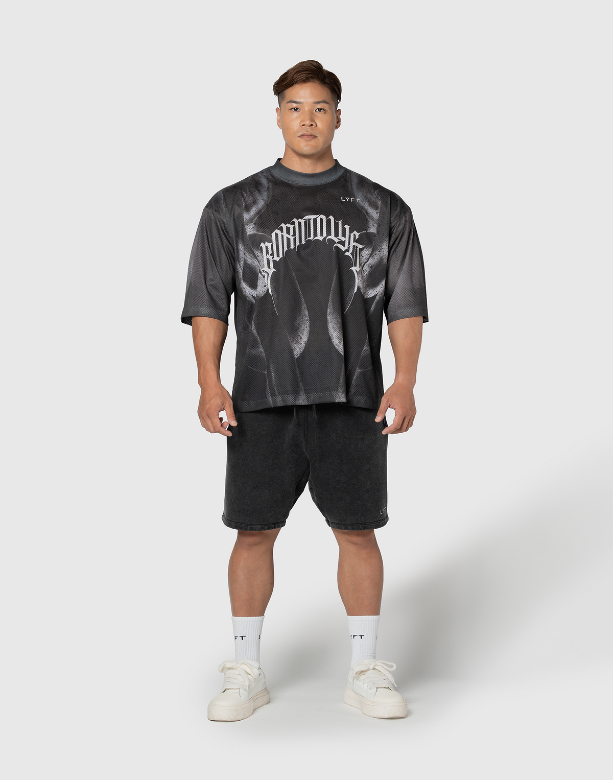 Chain Graphic Extra Big Mesh T-Shirt - Black