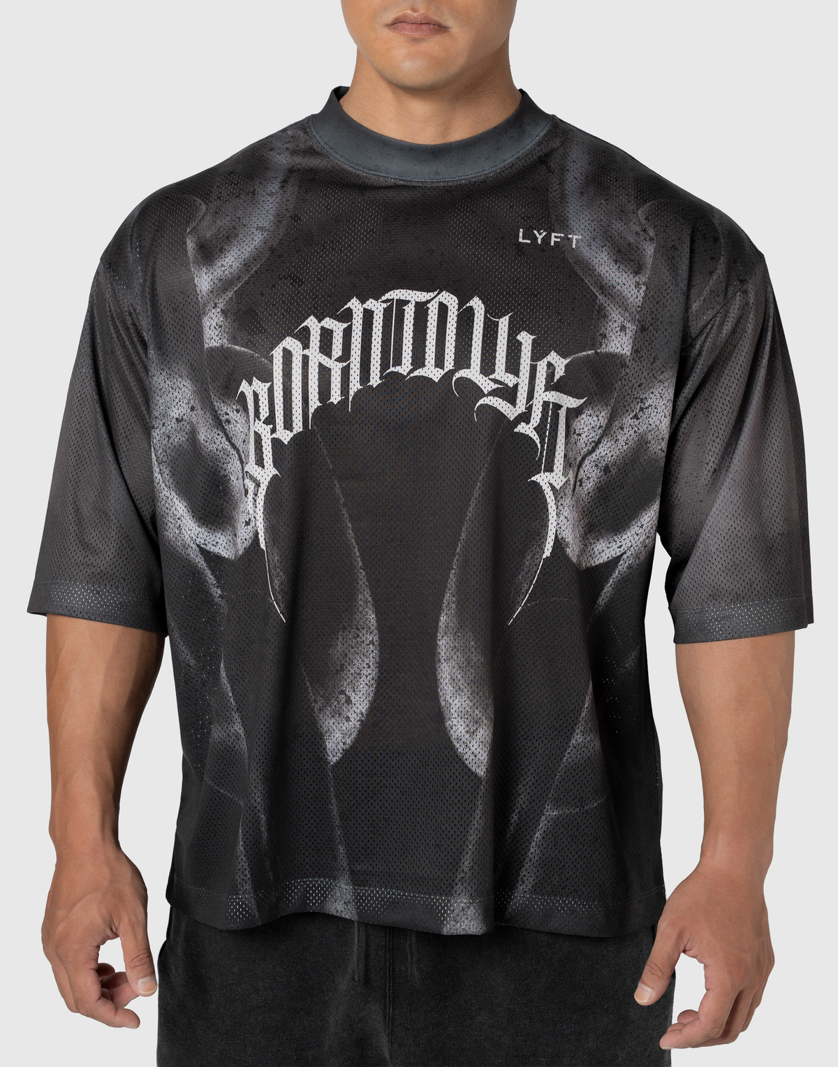 Chain Graphic Extra Big Mesh T-Shirt - Black