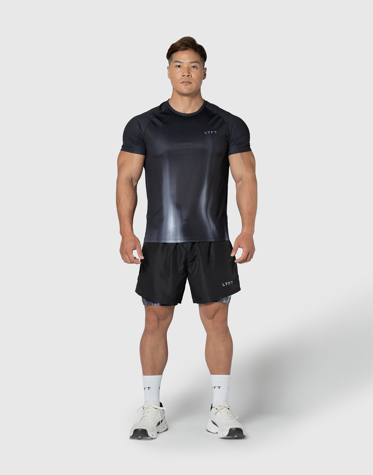 Fire Print Slim Fit Stretch T-Shirt - Black