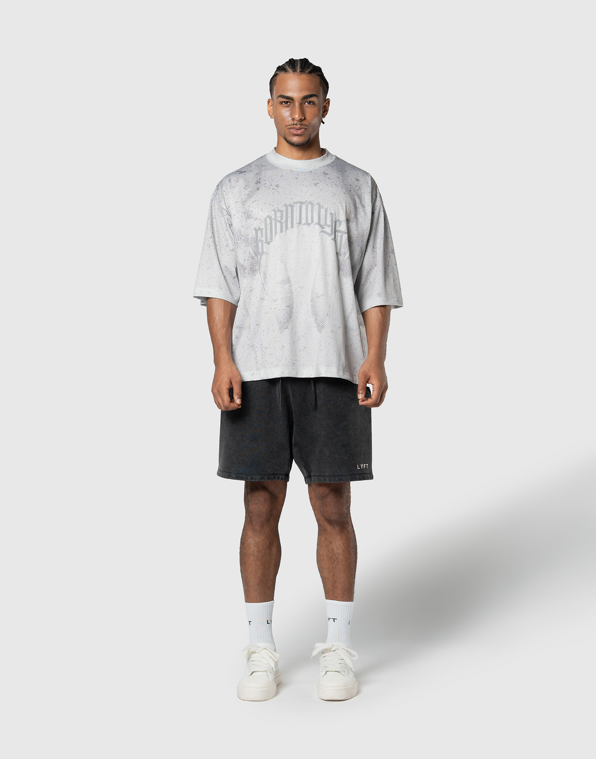 Chain Graphic Extra Big Mesh T-Shirt - D.Grey