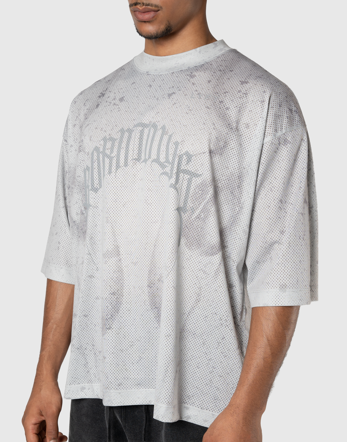 Chain Graphic Extra Big Mesh T-Shirt - D.Grey