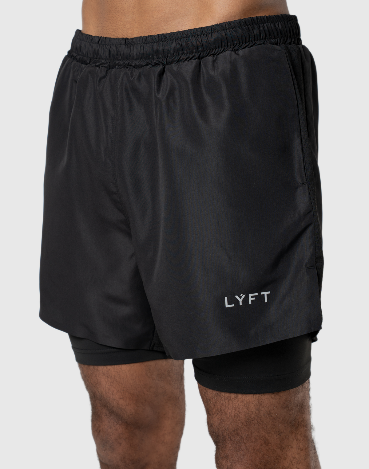 Fire Print Layered Stretch Shorts - Black