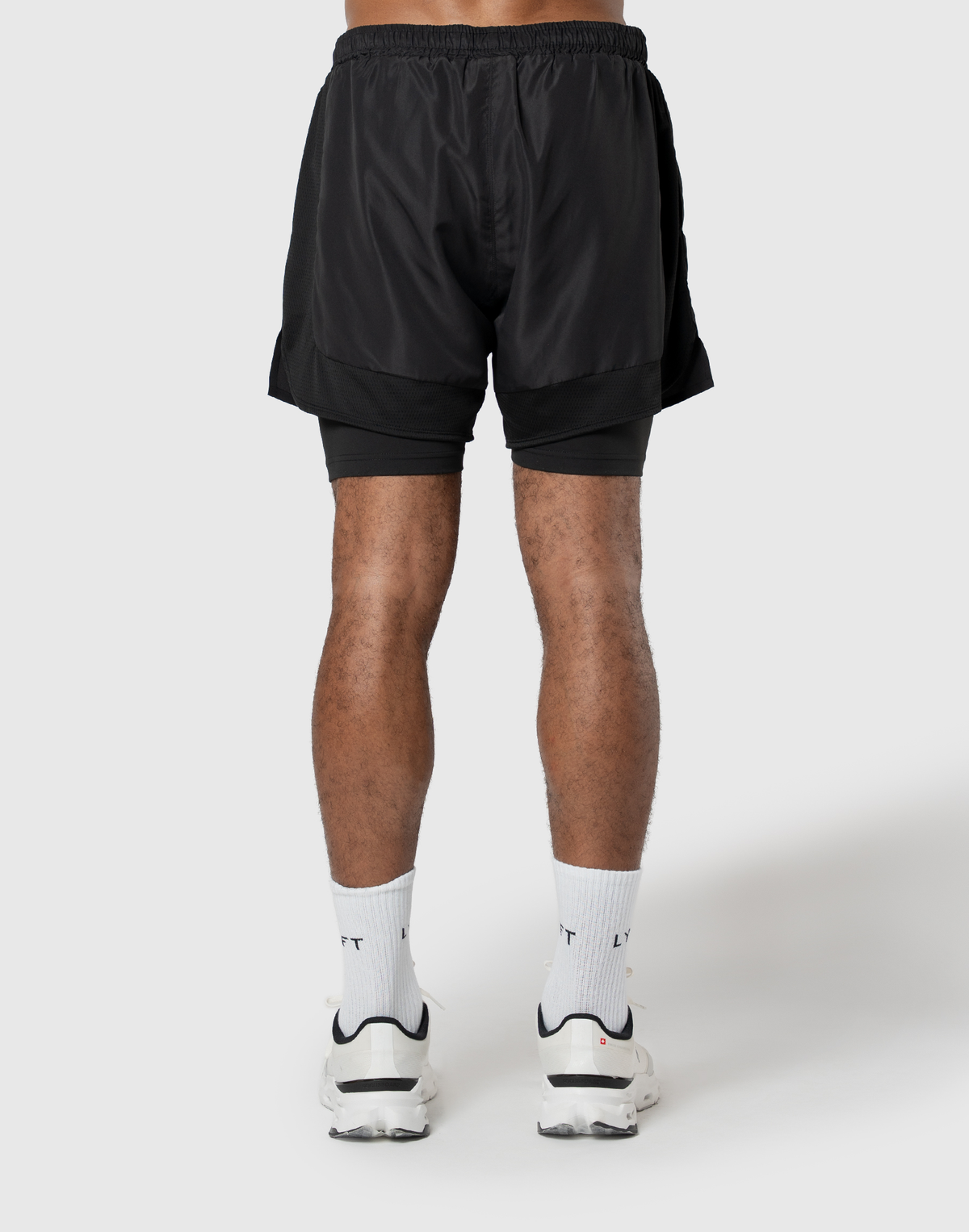 Fire Print Layered Stretch Shorts - Black