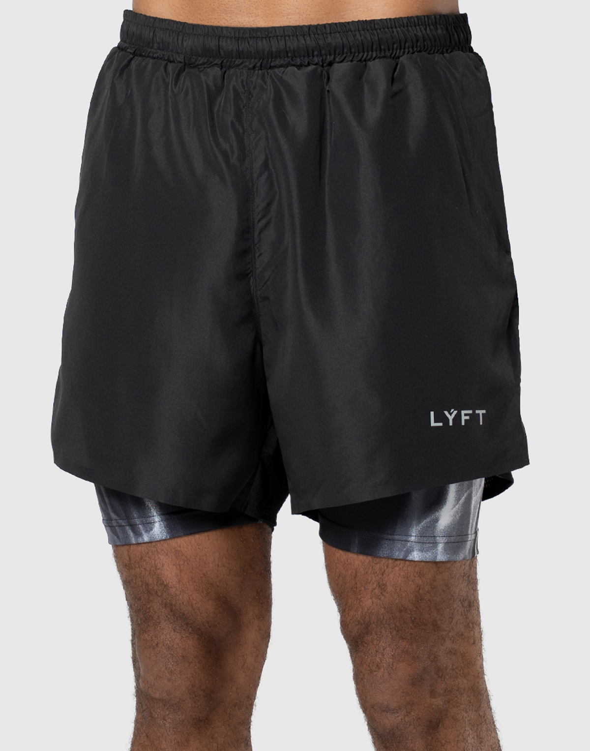 Fire Print Layered Stretch Shorts - Black Special