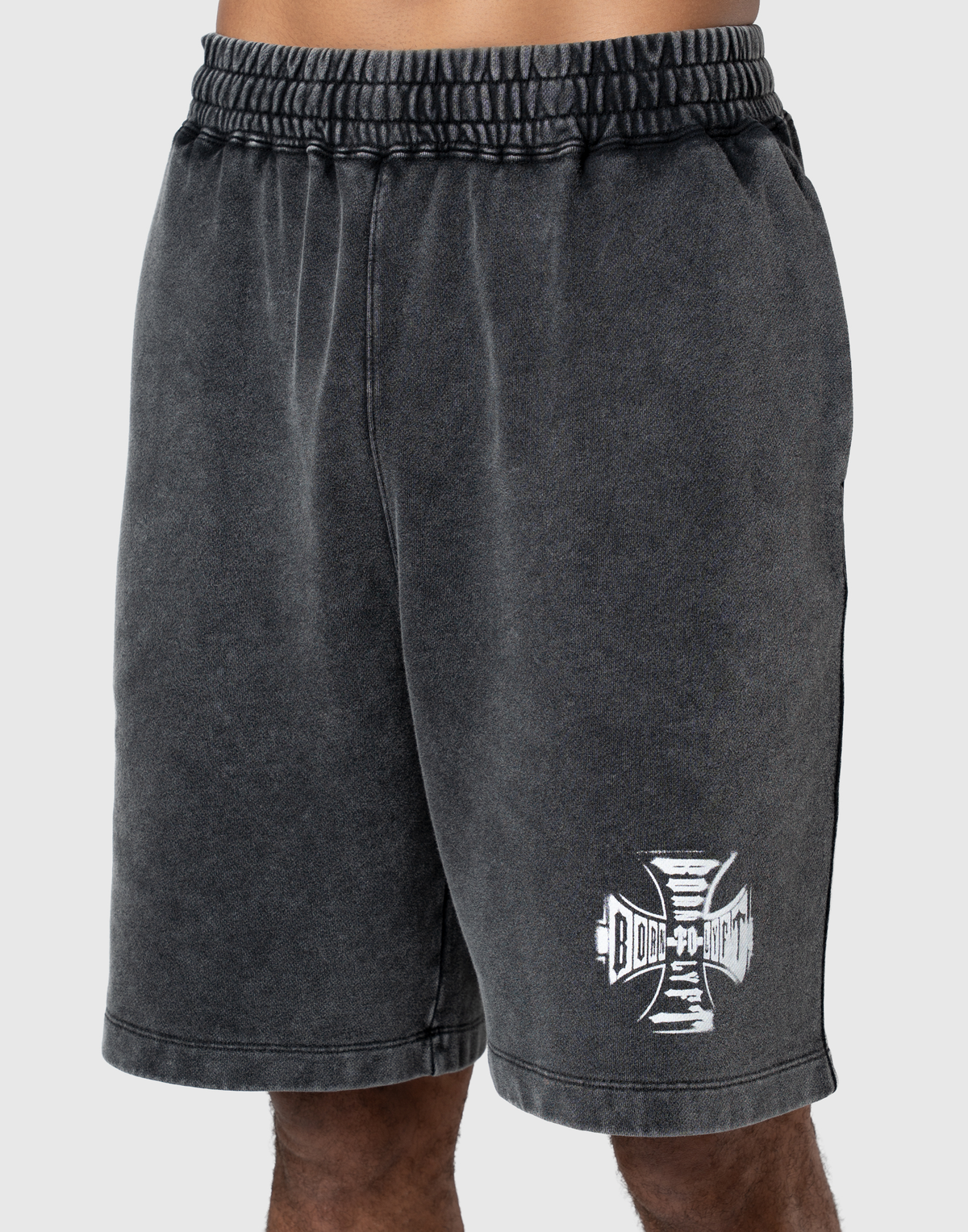 Iron Cross Logo Vintage Sweat Shorts - Black