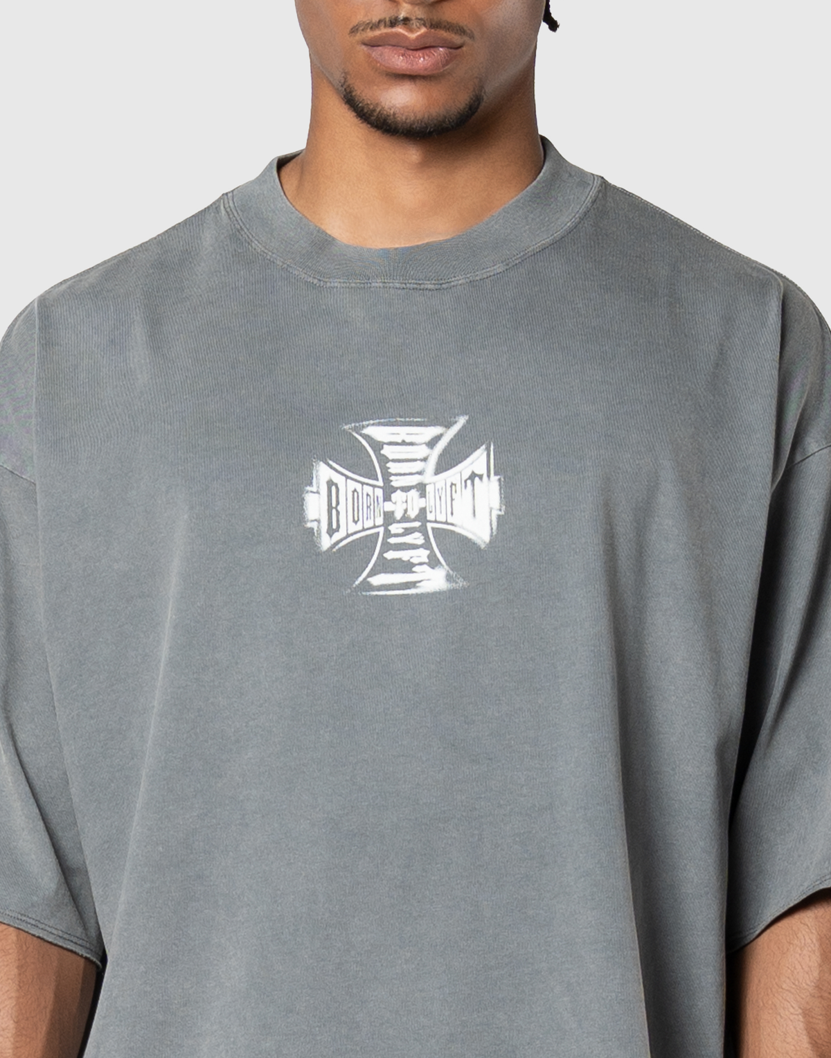 Iron Cross Logo Vintage Big T-Shirt - D.Grey
