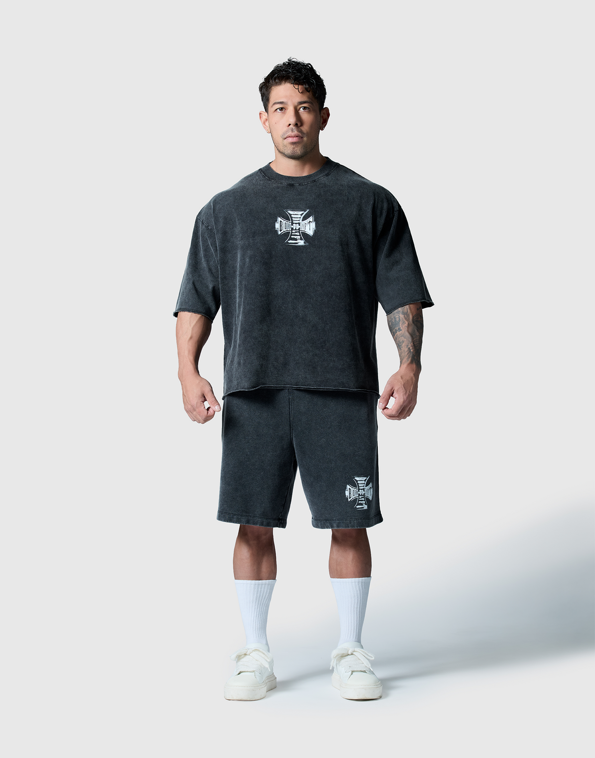 Iron Cross Logo Vintage Big T-Shirt - Black