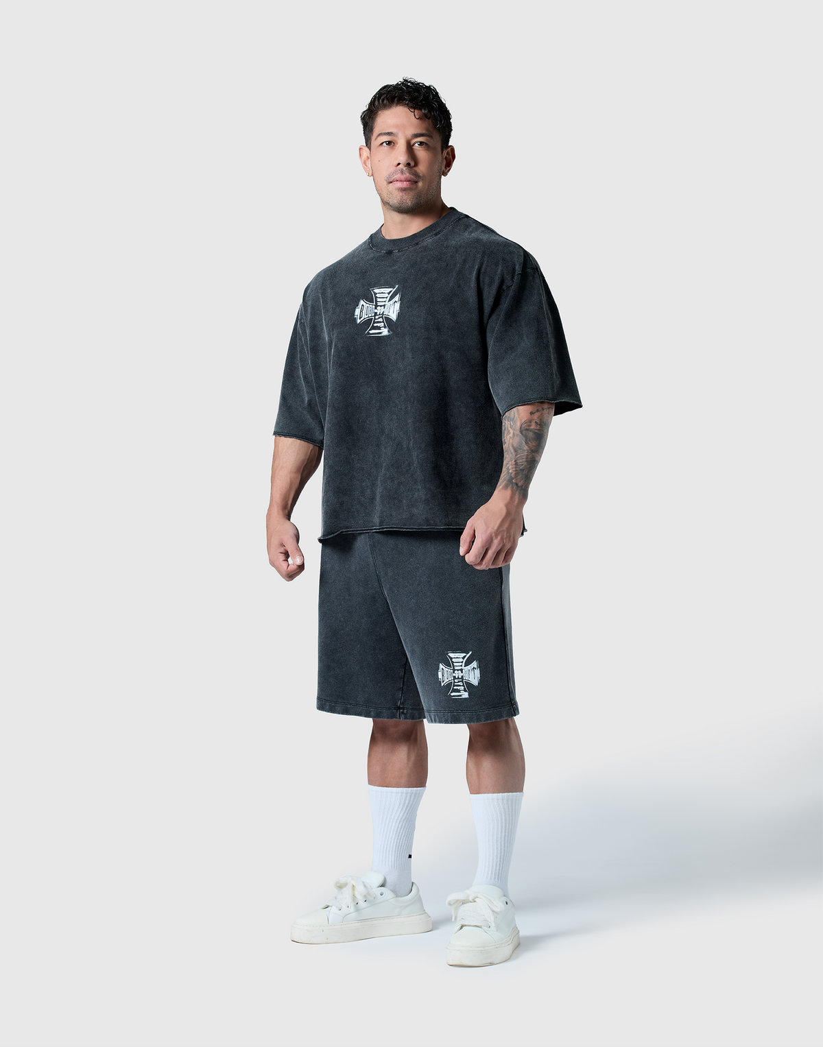 Iron Cross Logo Vintage Big T-Shirt - Black