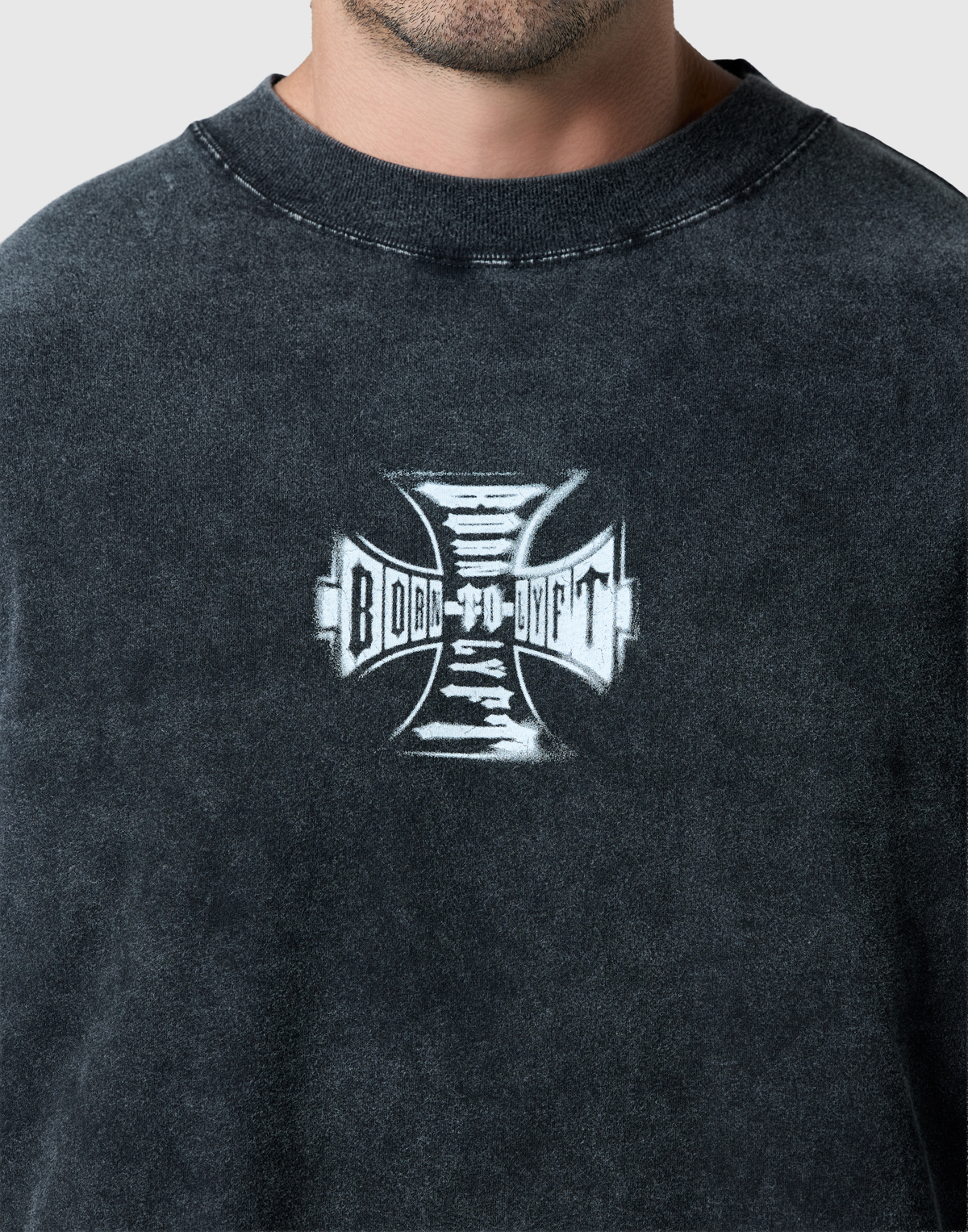 Iron Cross Logo Vintage Big T-Shirt - Black
