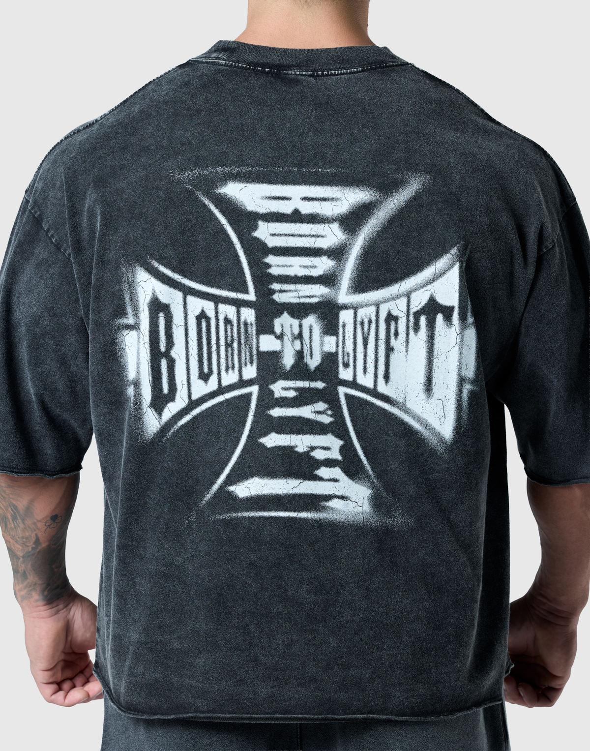 Iron Cross Logo Vintage Big T-Shirt - Black