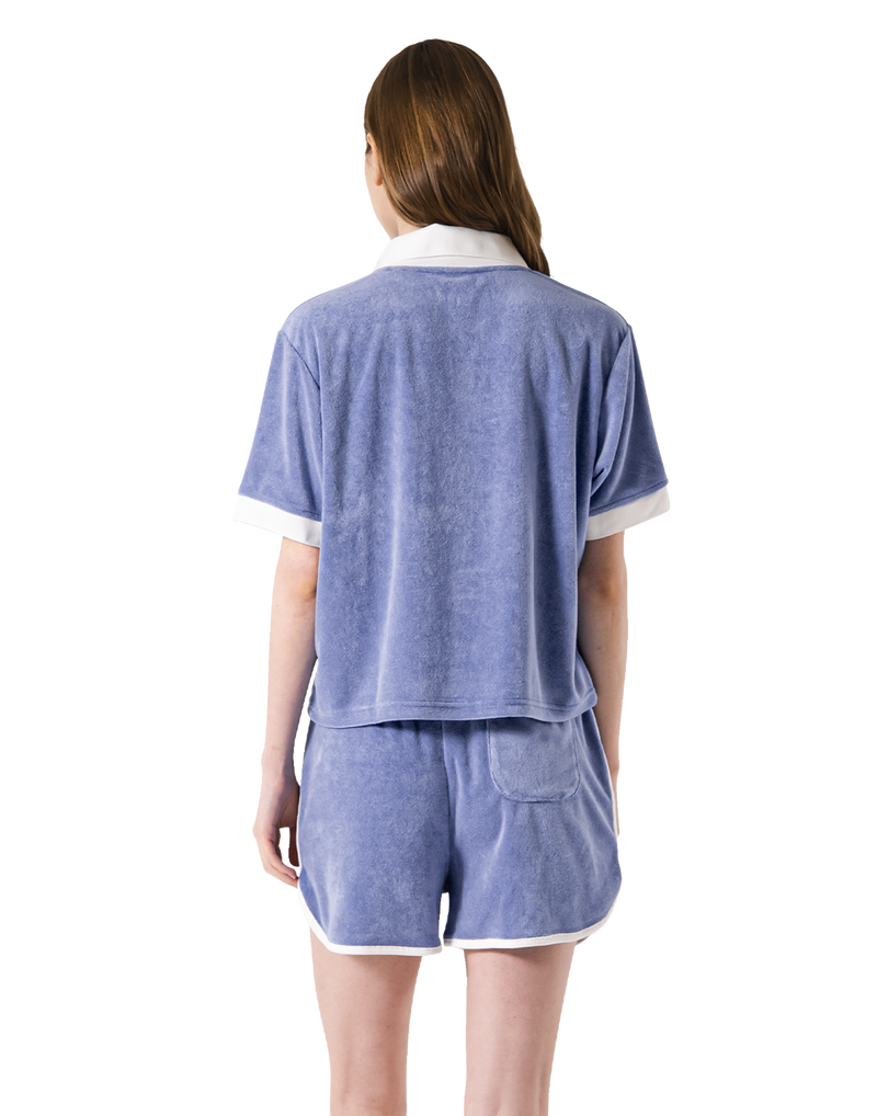 Bicolor Split Neck Pile T-Shirt - Blue