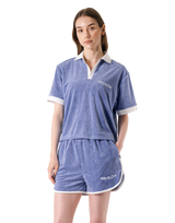 Bicolor Split Neck Pile T-Shirt - Blue