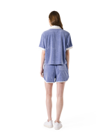 Bicolor Split Neck Pile T-Shirt - Blue