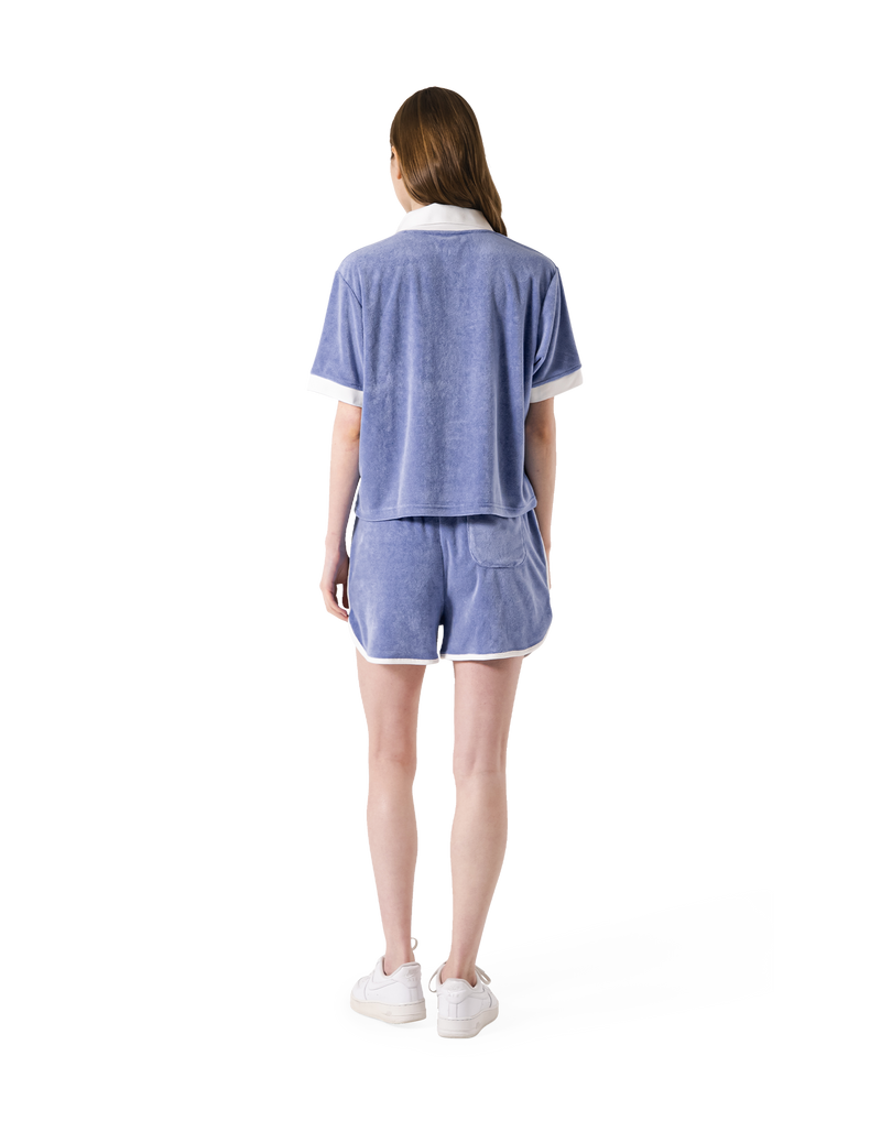 Bicolor Split Neck Pile T-Shirt - Blue