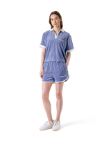 Bicolor Split Neck Pile T-Shirt - Blue