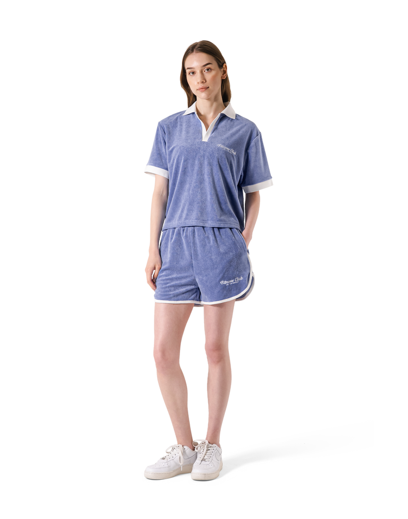 Bicolor Split Neck Pile T-Shirt - Blue