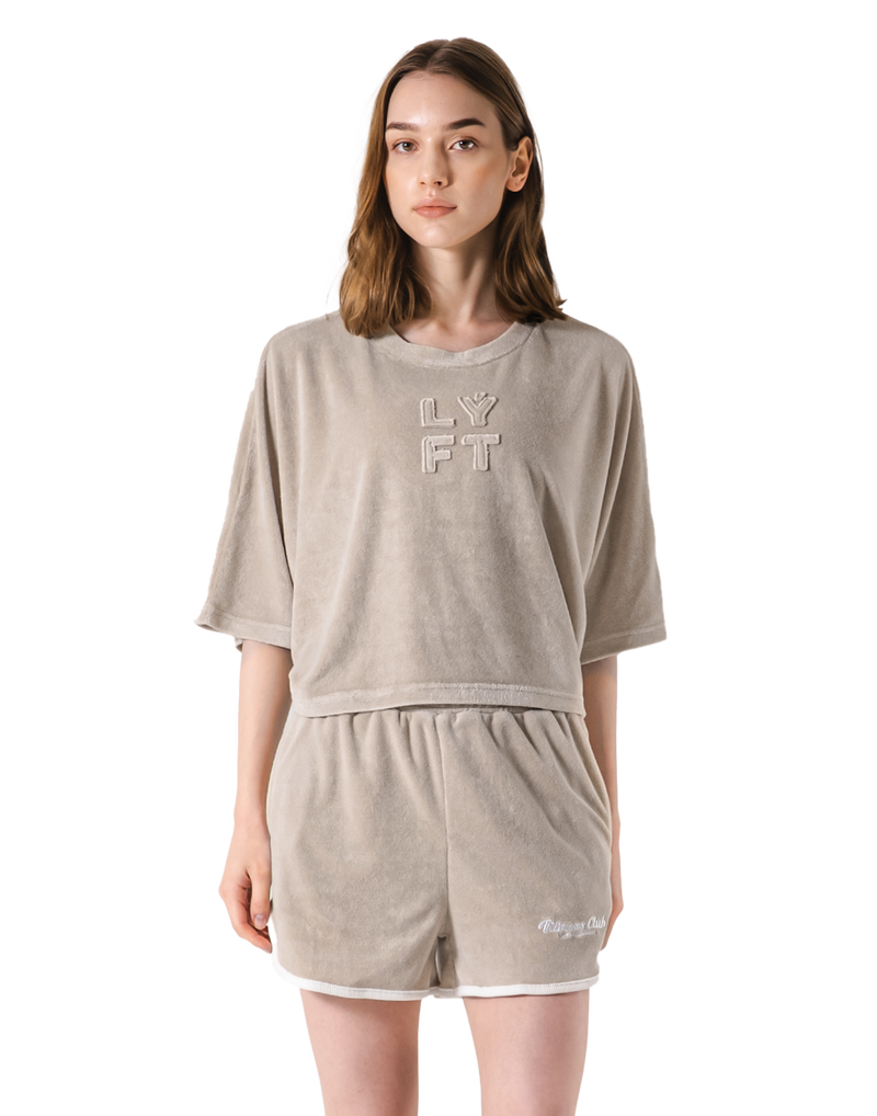 Batwing Sleeve Pile T-Shirt - Beige