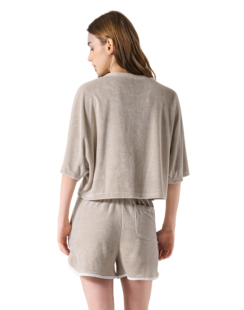 Batwing Sleeve Pile T-Shirt - Beige