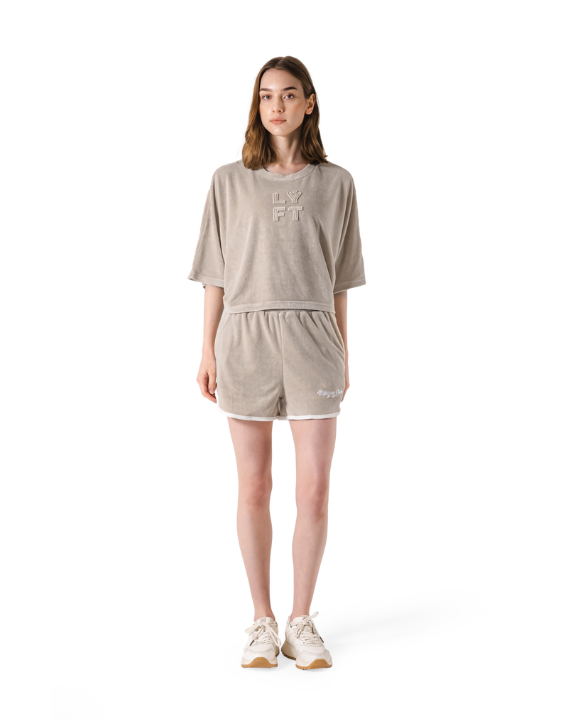 Batwing Sleeve Pile T-Shirt - Beige