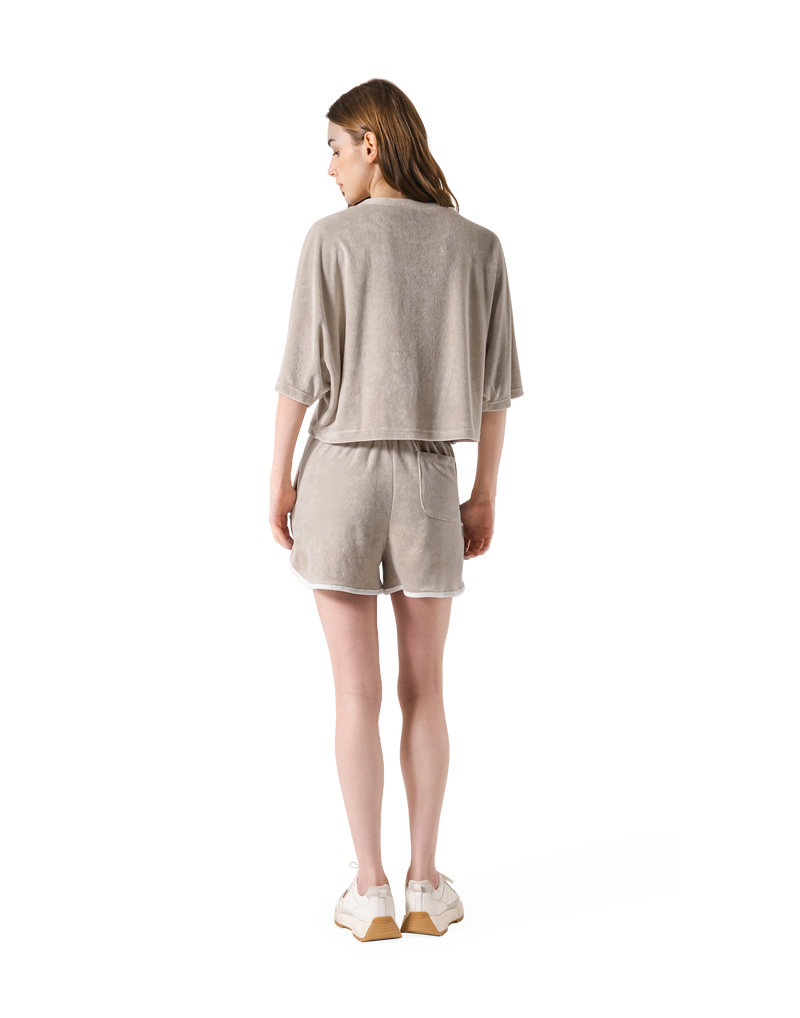 Batwing Sleeve Pile T-Shirt - Beige