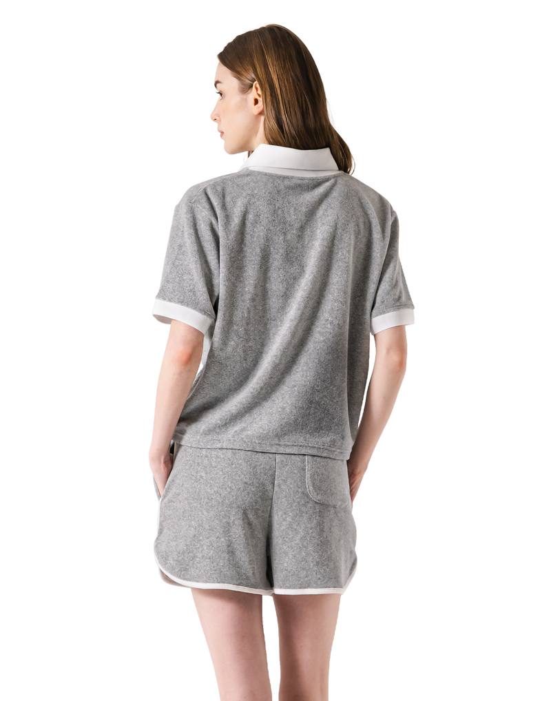 Bicolor Split Neck Pile T-Shirt - Grey