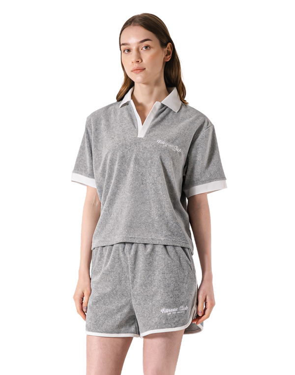 Bicolor Split Neck Pile T-Shirt - Grey