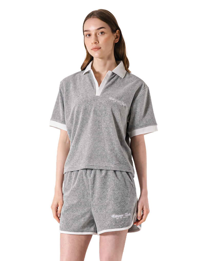 Bicolor Split Neck Pile T-Shirt - Grey