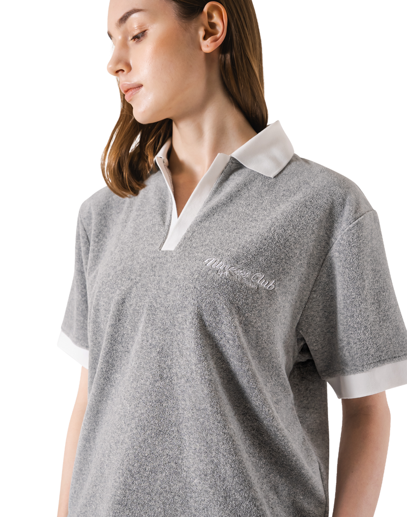 Bicolor Split Neck Pile T-Shirt - Grey