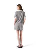 Bicolor Split Neck Pile T-Shirt - Grey