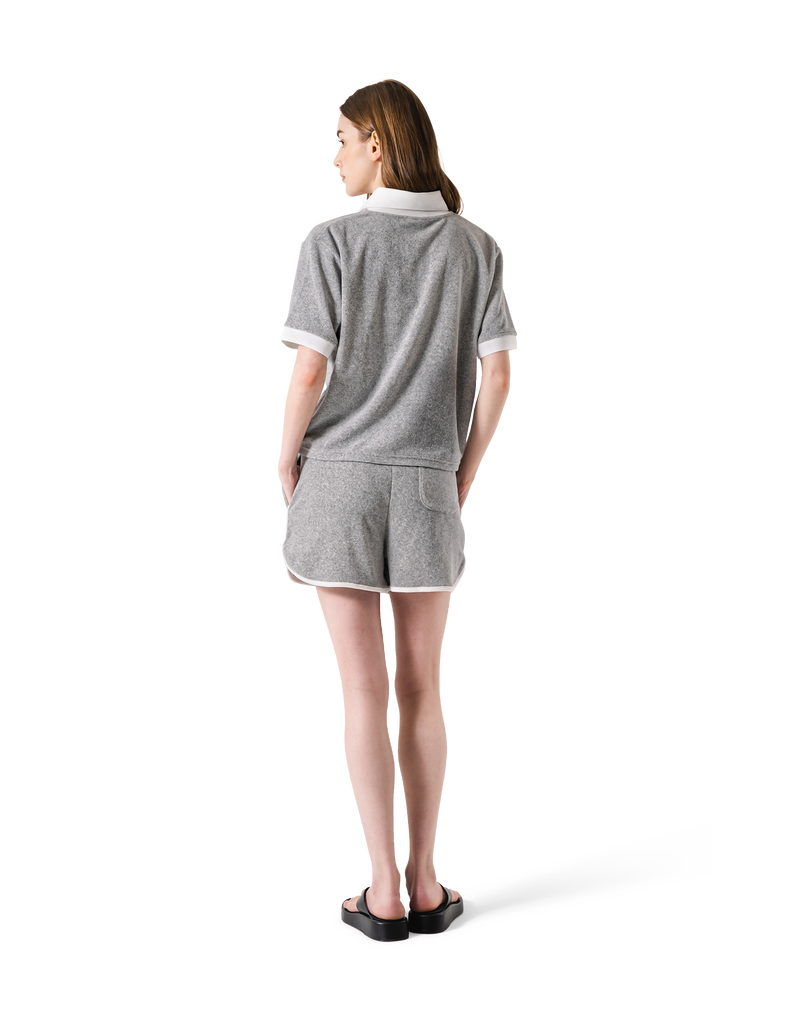 Bicolor Split Neck Pile T-Shirt - Grey