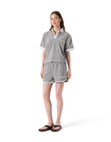 Bicolor Split Neck Pile T-Shirt - Grey