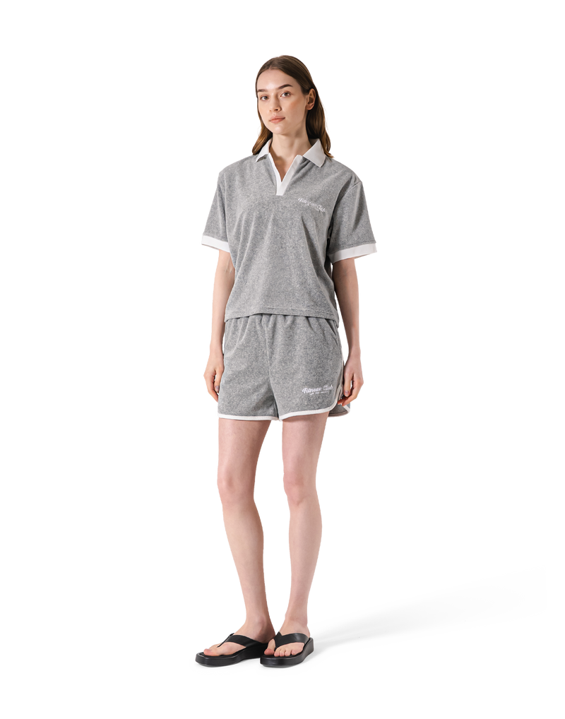 Bicolor Split Neck Pile T-Shirt - Grey