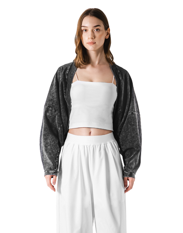 Dolman Sleeve Cropped Cardigan - Black