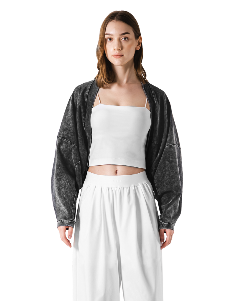 Dolman Sleeve Cropped Cardigan - Black