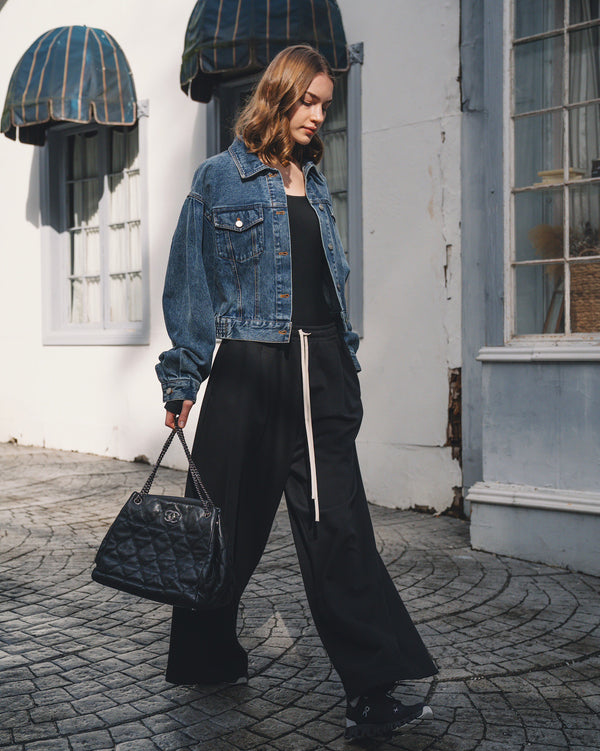 Back Gather Denim Jacket - Blue