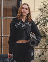Front-Cut Cropped Hoodie - Black
