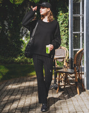 Cable Knit Flared Pants - Black