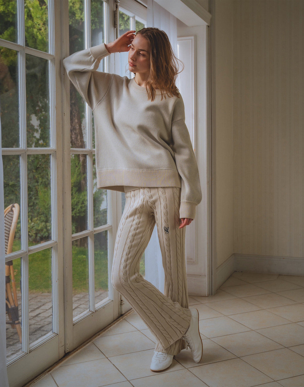 rehellinen　 paff pants　アイボリー Cable Knit Flared Pants - Ivory – LÝFT