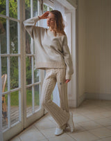 Cable Knit Flared Pants - Ivory