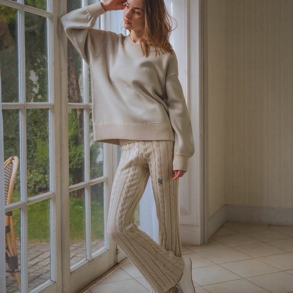 Cable Knit Flared Pants - Ivory – LÝFT