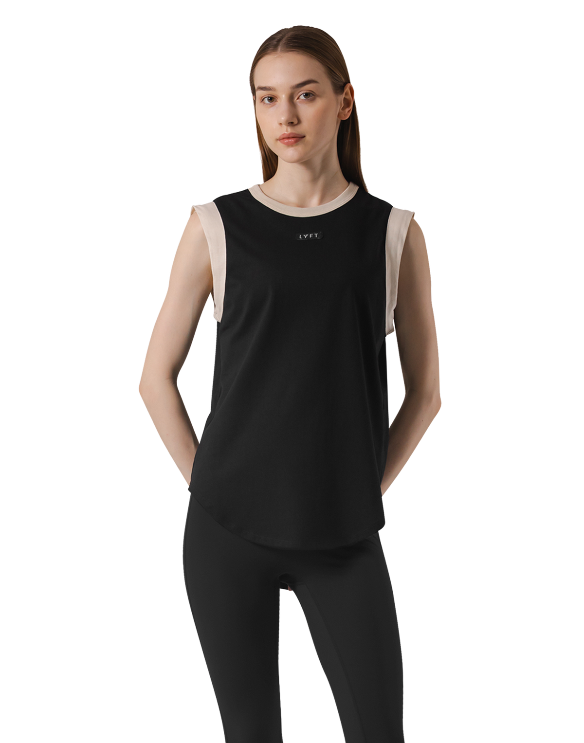 Bicolor Knit Patch Tanktop - Black