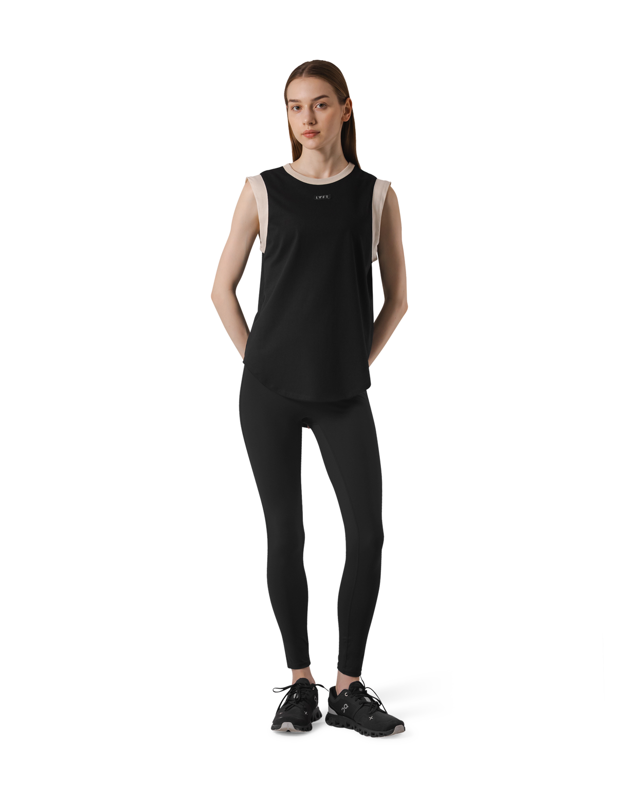 Bicolor Knit Patch Tanktop - Black