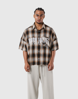 Oversize Cut-Off Check Shirt - Brown