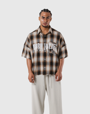 Oversize Cut-Off Check Shirt - Brown