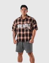 Oversize Cut-Off Check Shirt - Red