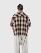 Oversize Cut-Off Check Shirt - Brown