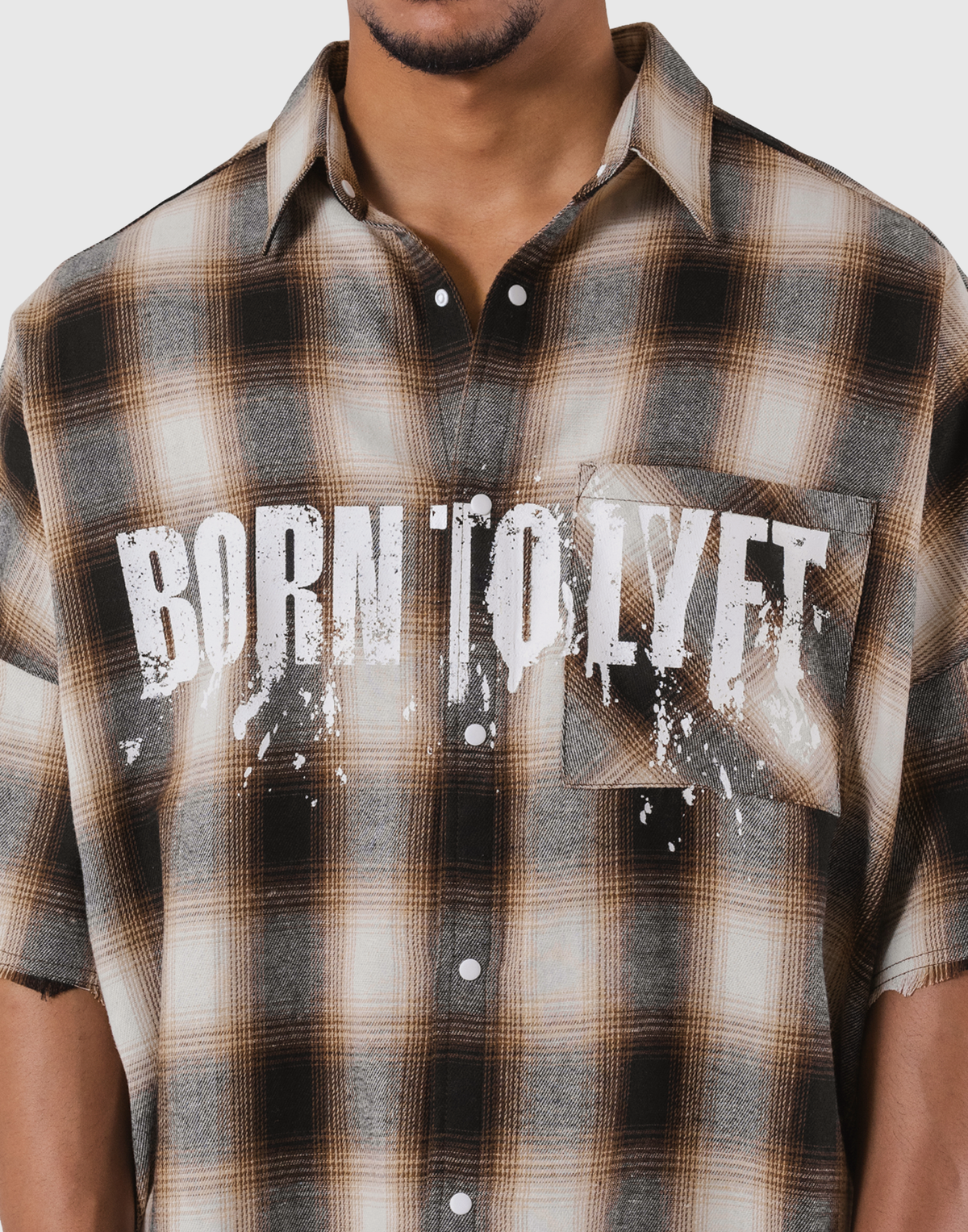 Oversize Cut-Off Check Shirt - Brown