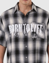 Oversize Cut-Off Check Shirt - Black