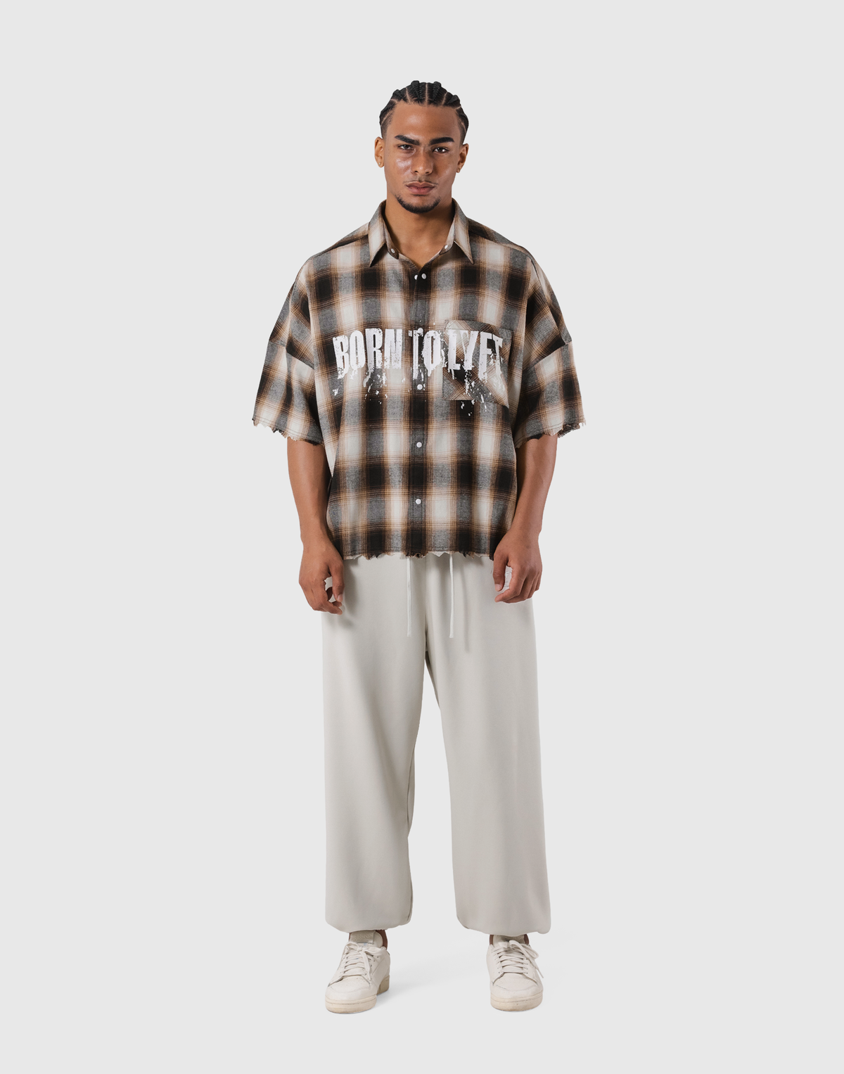 Oversize Cut-Off Check Shirt - Brown